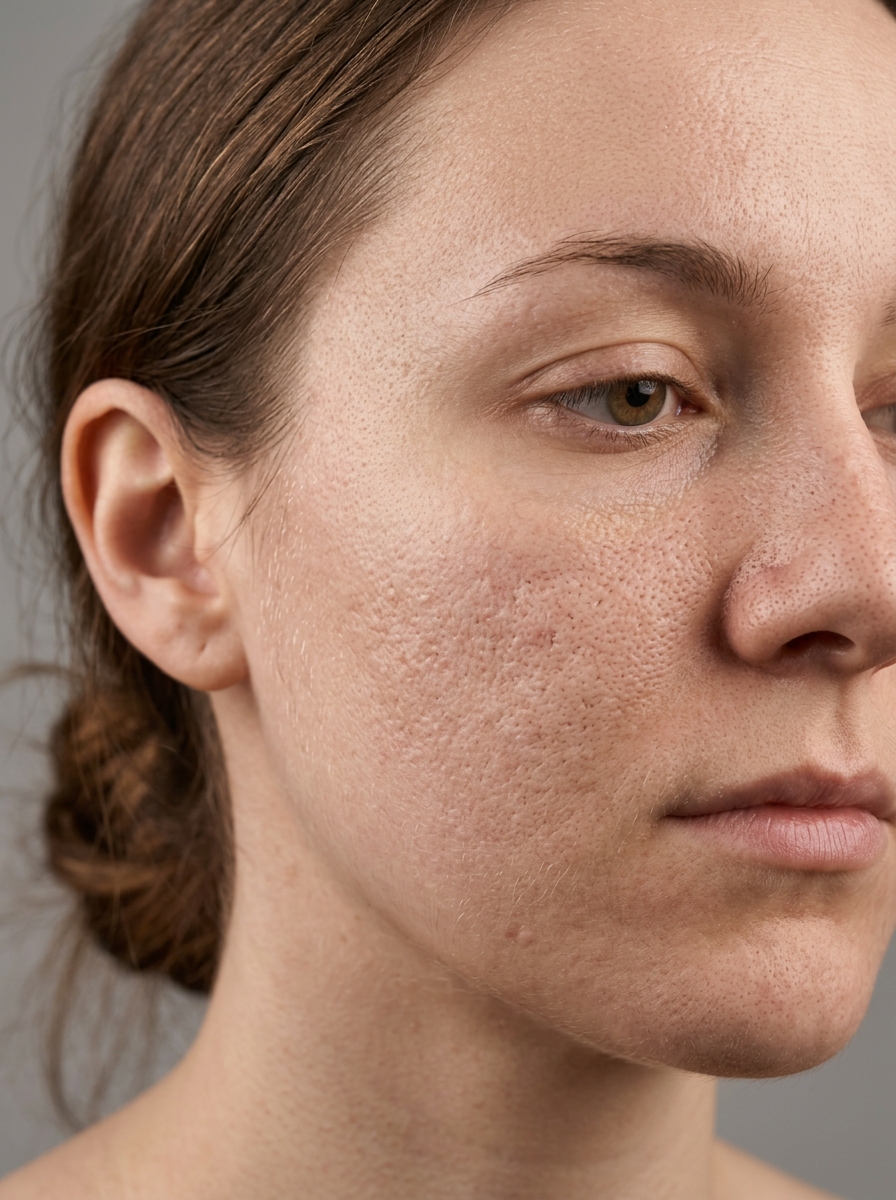 Before treatment: rough skin surface texture and visible pore congestion